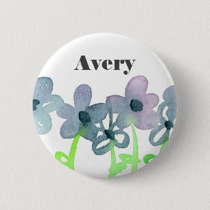 Badge Rond 5 Cm Balise Nom personnalisé Fleurs grises