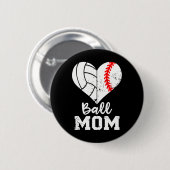 Badge Rond 5 Cm Ball Maman Coeur Funny Baseball Volleyball Maman (Devant & derrière)