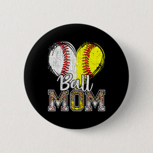 Badge Rond 5 Cm Ball Maman Heart Baseball Softball Mama Femmes Mèr