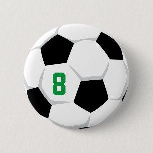 Badge Rond 5 Cm Balle de football blanc noir vert personnalisé Num