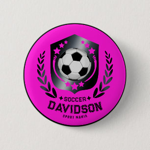 Badge Rond 5 Cm Balle de Football Rose Noir Avec Texte de Nom Pers