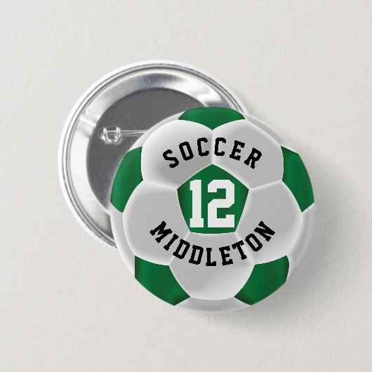 Badge Rond 5 Cm Balle de sport de football vert foncé et blanc (Devant & derrière)