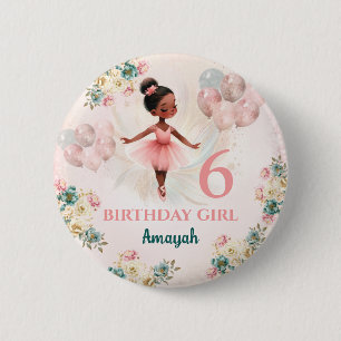 Badge Rond 5 Cm Ballerina Peau foncée rose Turquoise Floral Annive