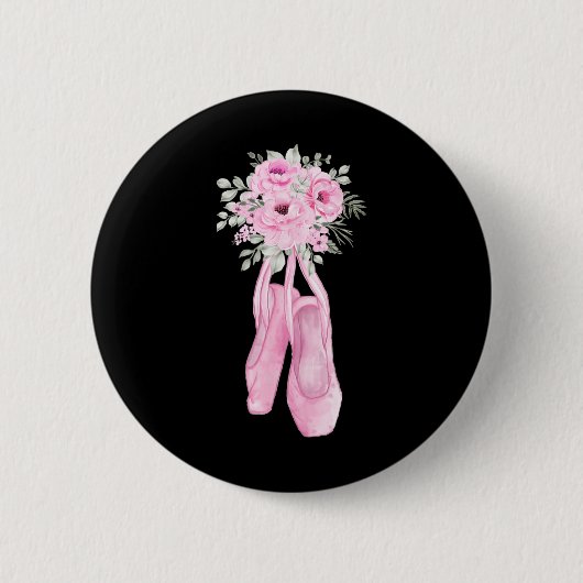 Badge Rond 5 Cm Ballerina Pointe Chaussures Fleurs Ballet Danseur  (Devant)