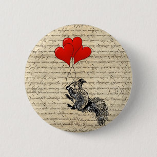 Badge Rond 5 Cm Ballons d'écureuil et de coeur