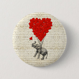 Badge Rond 5 Cm Ballons romantiques d'éléphant et de coeur