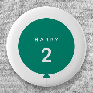 Badge Rond 5 Cm Balloon moderne   Green Birday Party Nom de l'enfa