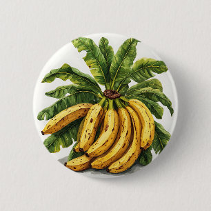 Badge Rond 5 Cm Bananes et leurs feuilles vertes