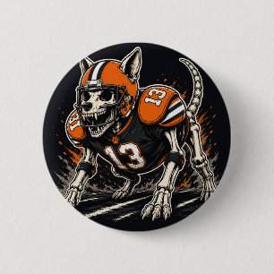 Badge Rond 5 Cm Bande dessinée de chien de football squelette