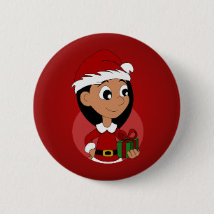Badge Rond 5 Cm Bande dessinée de fille de Noël