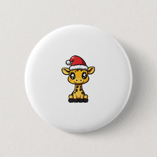 Badge Rond 5 Cm Bande-dessinée de la Giraffe de Noël
