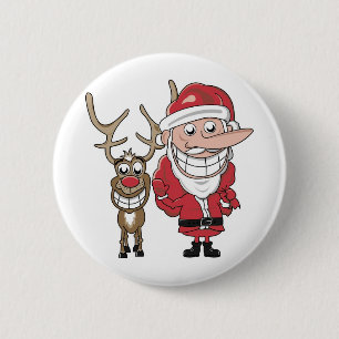 Badge Rond 5 Cm Bande dessinée drôle Père Noël et Rudolph