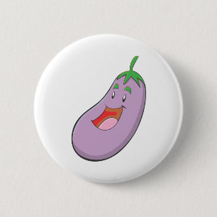 Badge Rond 5 Cm Bande dessinée heureuse de légume d'aubergine