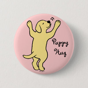 Badge Rond 5 Cm Bande dessinée jaune d'étreinte de chiot de
