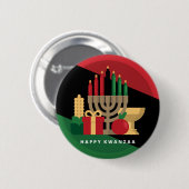 Badge Rond 5 Cm bande diagonale Happy Kwanzaa (Devant & derrière)