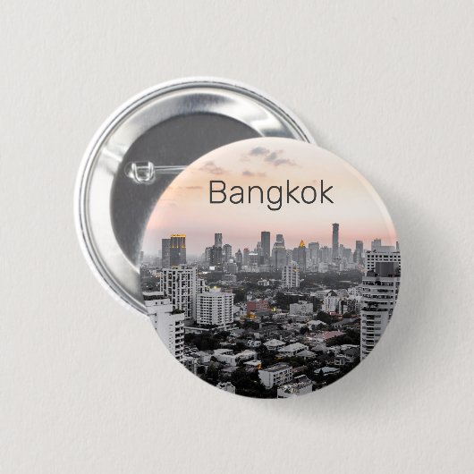 Badge Rond 5 Cm Bangkok Skyline Sunset Panorama BKK Thaïlande (Devant & derrière)