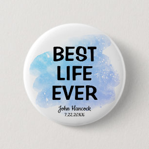 Badge Rond 5 Cm Baptême de la meilleure vie jamais Baptême Bleu Aq