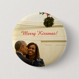 Badge Rond 5 Cm Barack et Michelle Merry Kissmas - Bouton