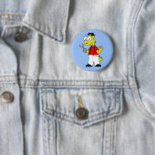 Badge Rond 5 Cm Barbier À Rex Tyrannosaurus Avec Ciseaux. (En situation)