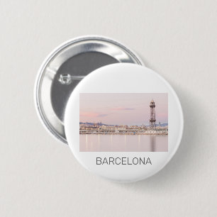 Badge Rond 5 Cm Barcelona Skyline Sunset Catalogne Espagne
