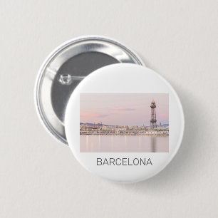 Badge Rond 5 Cm Barcelona Skyline Sunset Catalogne Espagne
