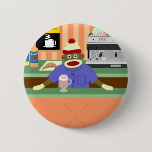Badge Rond 5 Cm Barman de café-restaurant de singe de chaussette