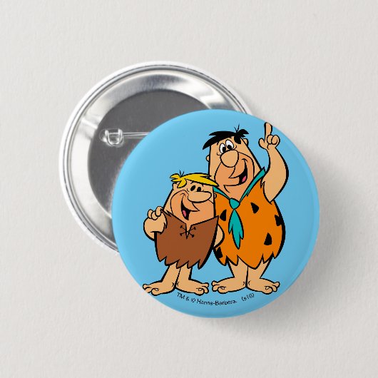 Badge Rond 5 Cm Barney Rubble et Fred Flintstone (Devant & derrière)
