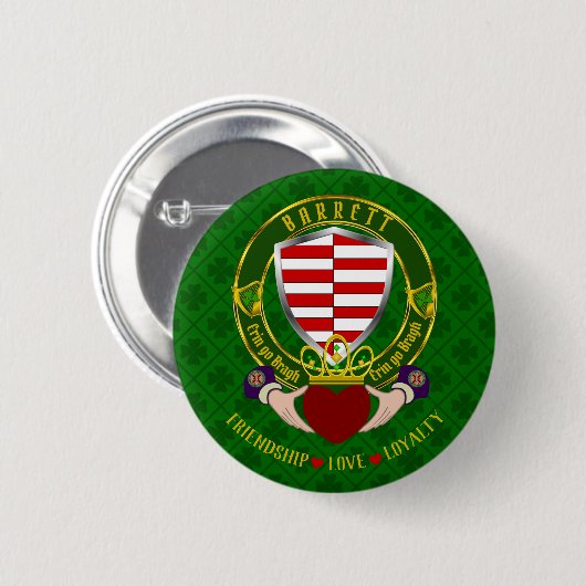 Badge Rond 5 Cm Barrett Irish Shield & Claddagh (Devant & derrière)