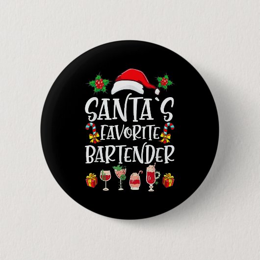Badge Rond 5 Cm Bartender Xmas Gift Santa's Favorite Bartender Chr (Devant)