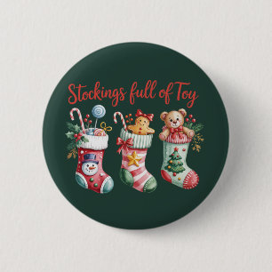 Badge Rond 5 Cm Bas de Noël Pleins de Joie Fêtes Préparatifs