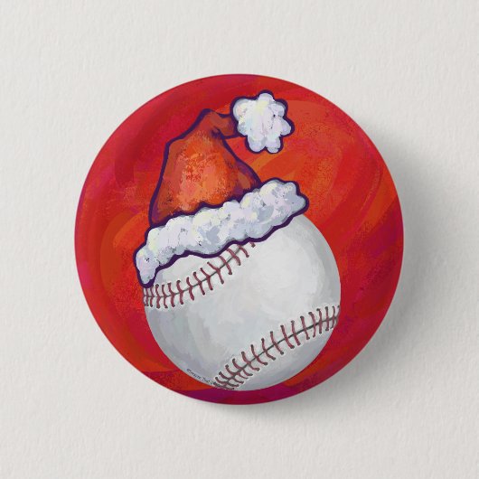 Badge Rond 5 Cm Baseball avec Santa Hat sur Rouge (Devant)