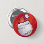 Badge Rond 5 Cm Baseball avec Santa Hat sur Rouge (Devant & derrière)