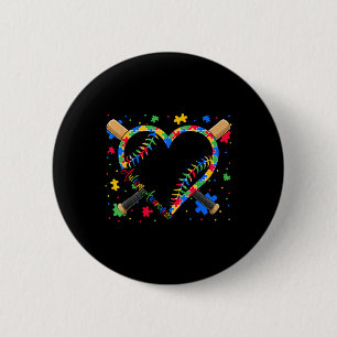 Badge Rond 5 Cm Baseball Ball Heart Avec Pièces De Puzzle Autisme 