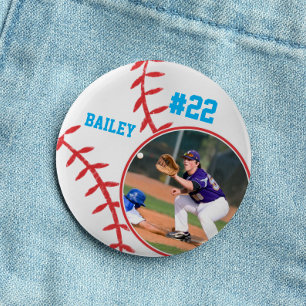 Badge Rond 5 Cm Baseball Épinglette Nom Numéro de Maillot Photo Bl