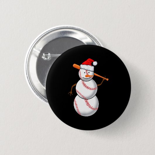 Badge Rond 5 Cm Baseball Fan Snowman Funny Christmas Gift (Devant & derrière)
