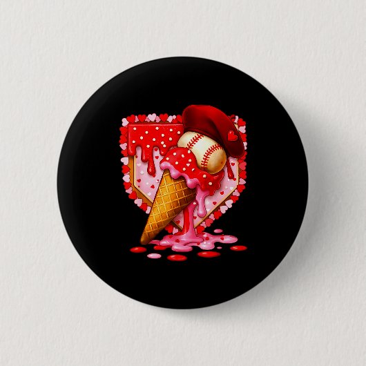 Badge Rond 5 Cm Baseball Heart Valentine Baseball Ice Cream Drip B (Devant)