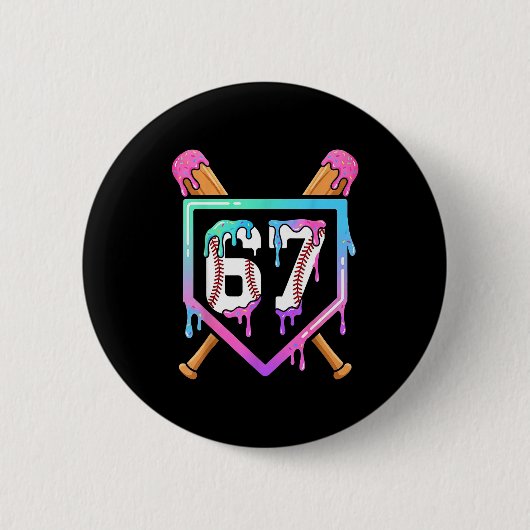 Badge Rond 5 Cm Baseball Ice Cream Drip 67 Player Dabbing Six Seve (Devant)