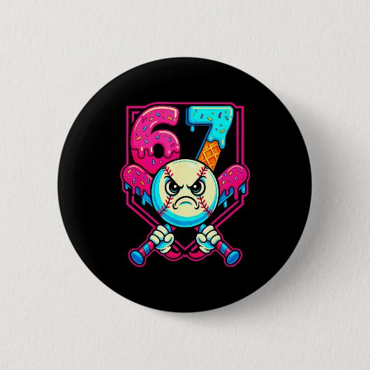 Badge Rond 5 Cm Baseball Ice Cream Drip Number 67 Six Seven Meme 6 (Devant)