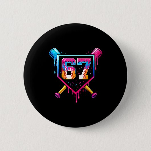 Badge Rond 5 Cm Baseball Ice Cream Drip Number 67 Six Seven Meme C (Devant)