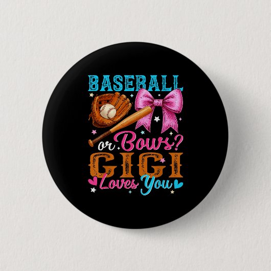 Badge Rond 5 Cm Baseball Or Bows Gigi Loves You Gender Reveal Baby (Devant)