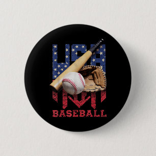 Badge Rond 5 Cm Baseball Patriotique 4 Juillet Hommes Usa Drapeau 