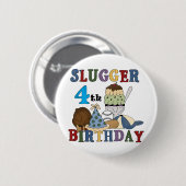 Badge Rond 5 Cm Baseball Slugger 4e anniversaire (Devant & derrière)