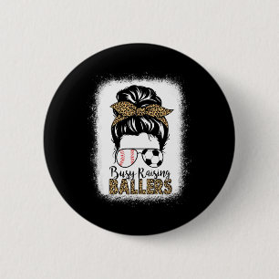 Badge Rond 5 Cm Baseball Soccer Maman Messy Bun Leopard Busy Raisi