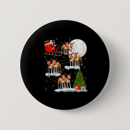 Badge Rond 5 Cm Basenji Dog Santa Sleigh Flying Funny Magical Chri (Devant)
