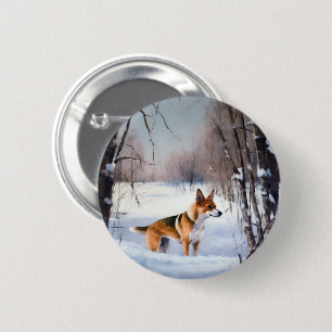 Badge Rond 5 Cm Basenji Laisser neiger Noël