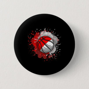 Badge Rond 5 Cm Basket-ball avec drapeau indonésien