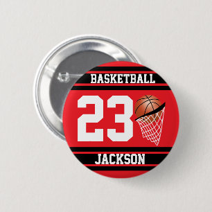 Badge Rond 5 Cm Basket-ball personnalisé rouge et noir
