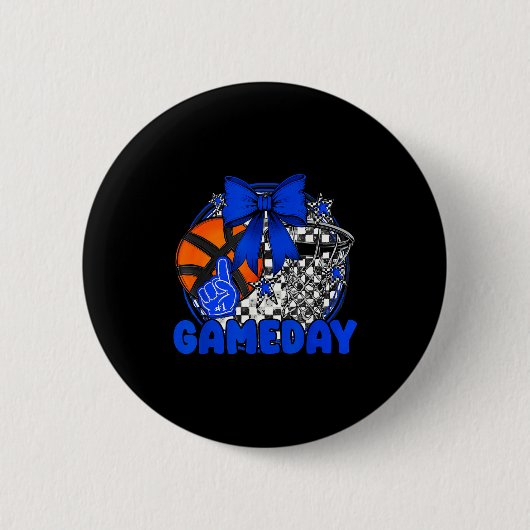 Badge Rond 5 Cm Basketball Game Day Go Cheer Team Blue Coquette Ch (Devant)