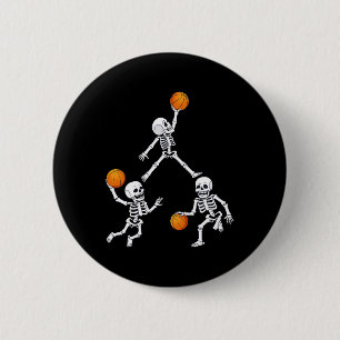 Badge Rond 5 Cm Basketball Halloween Skeleton Dunking Dribble Boys