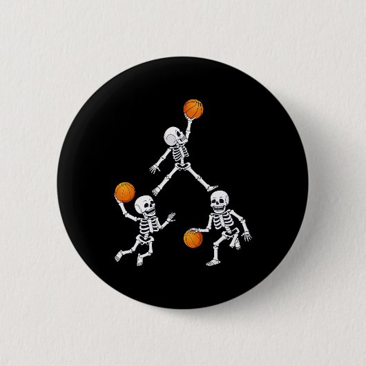 Badge Rond 5 Cm Basketball Halloween Skeleton Dunking Dribble Boys (Devant)